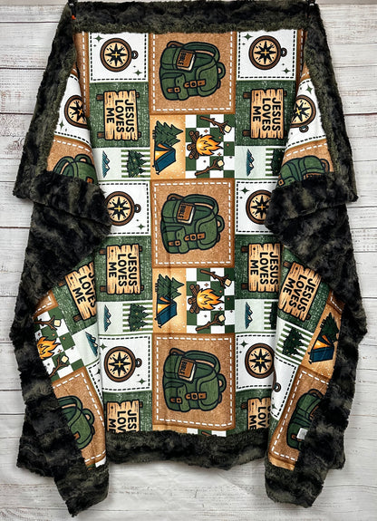 Jesus Loves Me on Camo Luxe Large 55x79 Minky Blanket