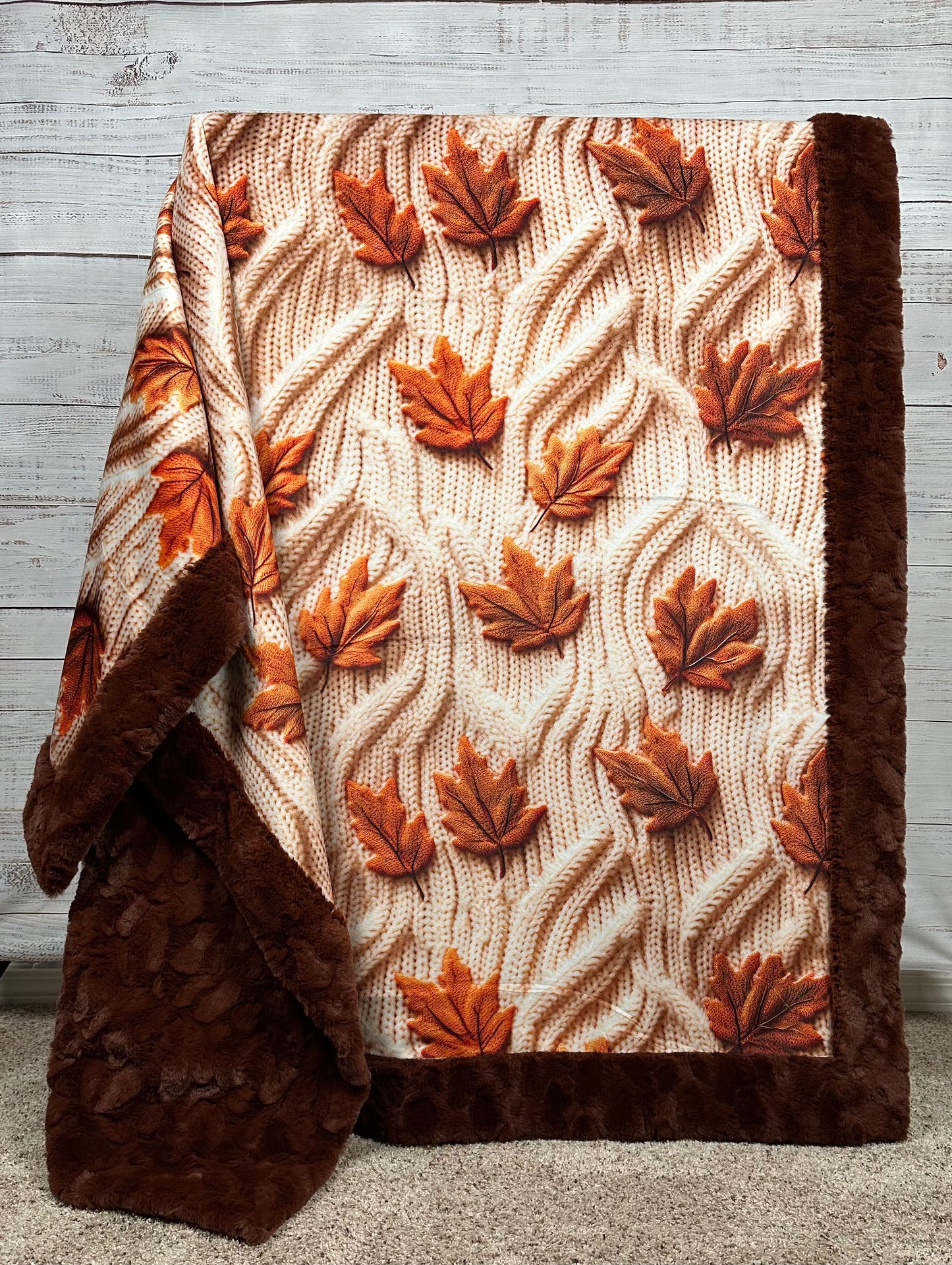 Maple Leaves on Rosewood Luxe Large 55x79 Minky Blanket