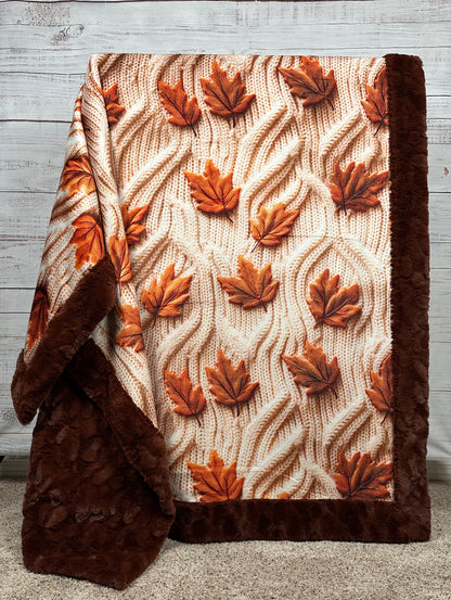 Maple Leaves on Rosewood Luxe Large 55x79 Minky Blanket