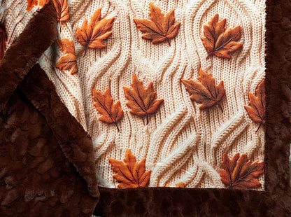 Maple Leaves on Rosewood Luxe Large 55x79 Minky Blanket