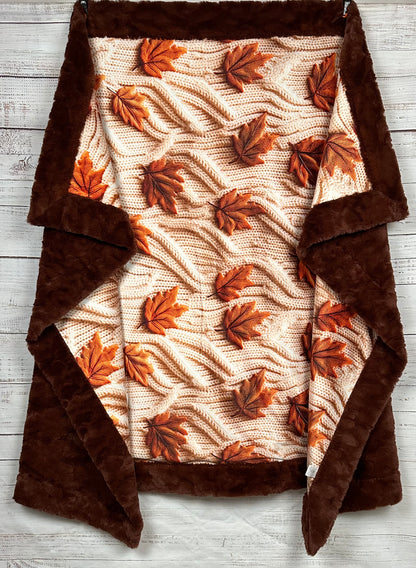 Maple Leaves on Rosewood Luxe Large 55x79 Minky Blanket