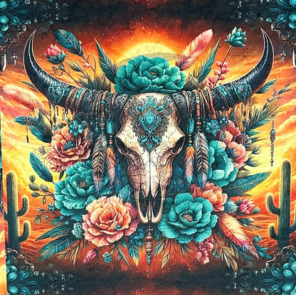 Boho Cow Skull Floral on Pinecone Luxe Large 56x79 Minky Blanket