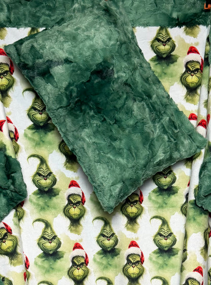 The Christmas Green Fellow on Green Luxe 42x59 Child Size with Pillowcase Minky Blanket