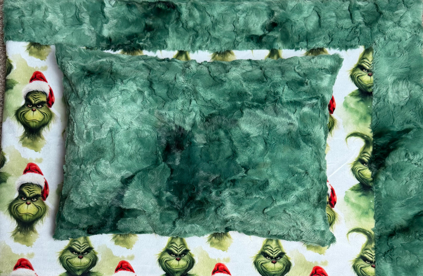 The Christmas Green Fellow on Green Luxe 42x59 Child Size with Pillowcase Minky Blanket