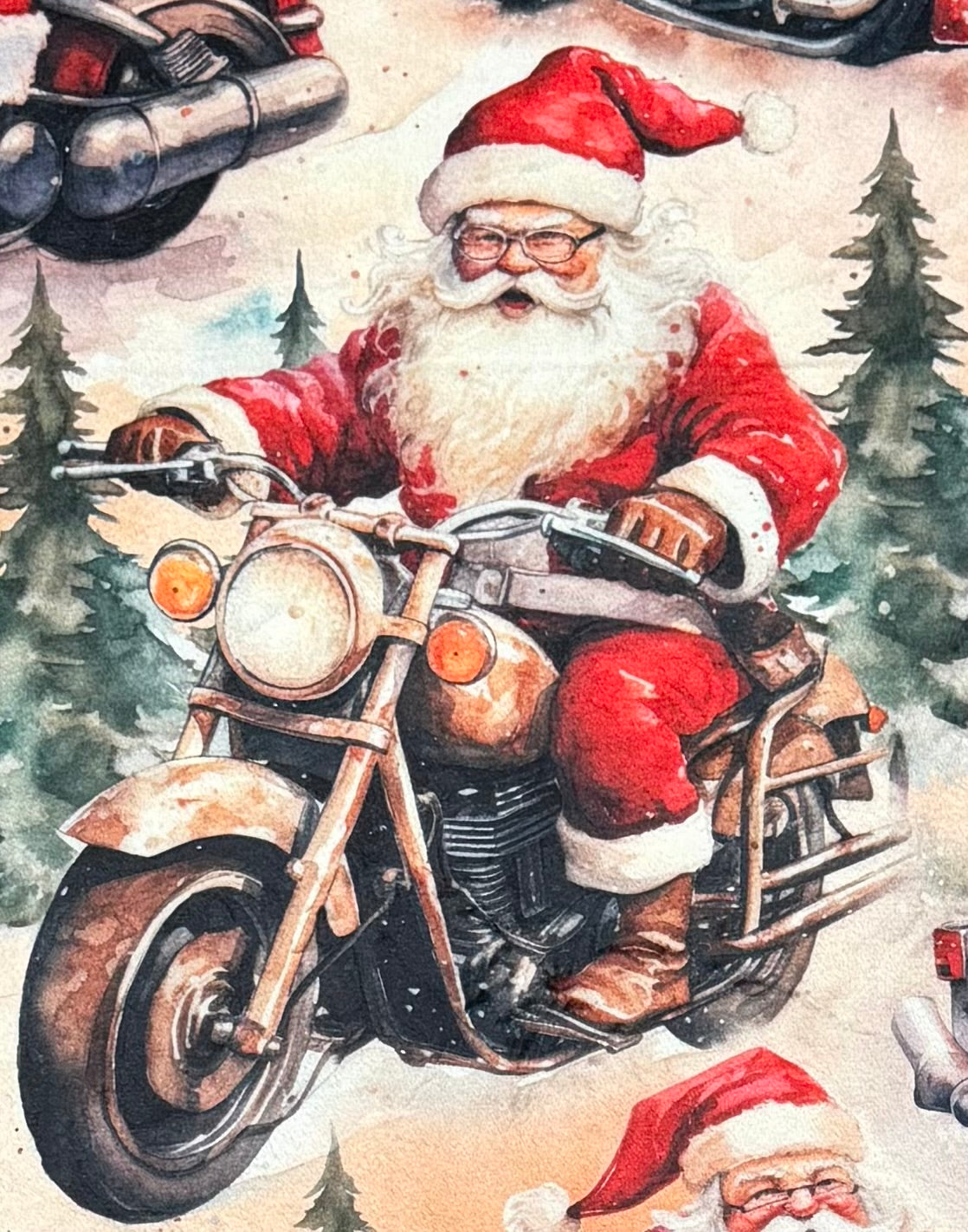 Motorcycle Santa on Red Luxe Large 55x79 Minky Blanket