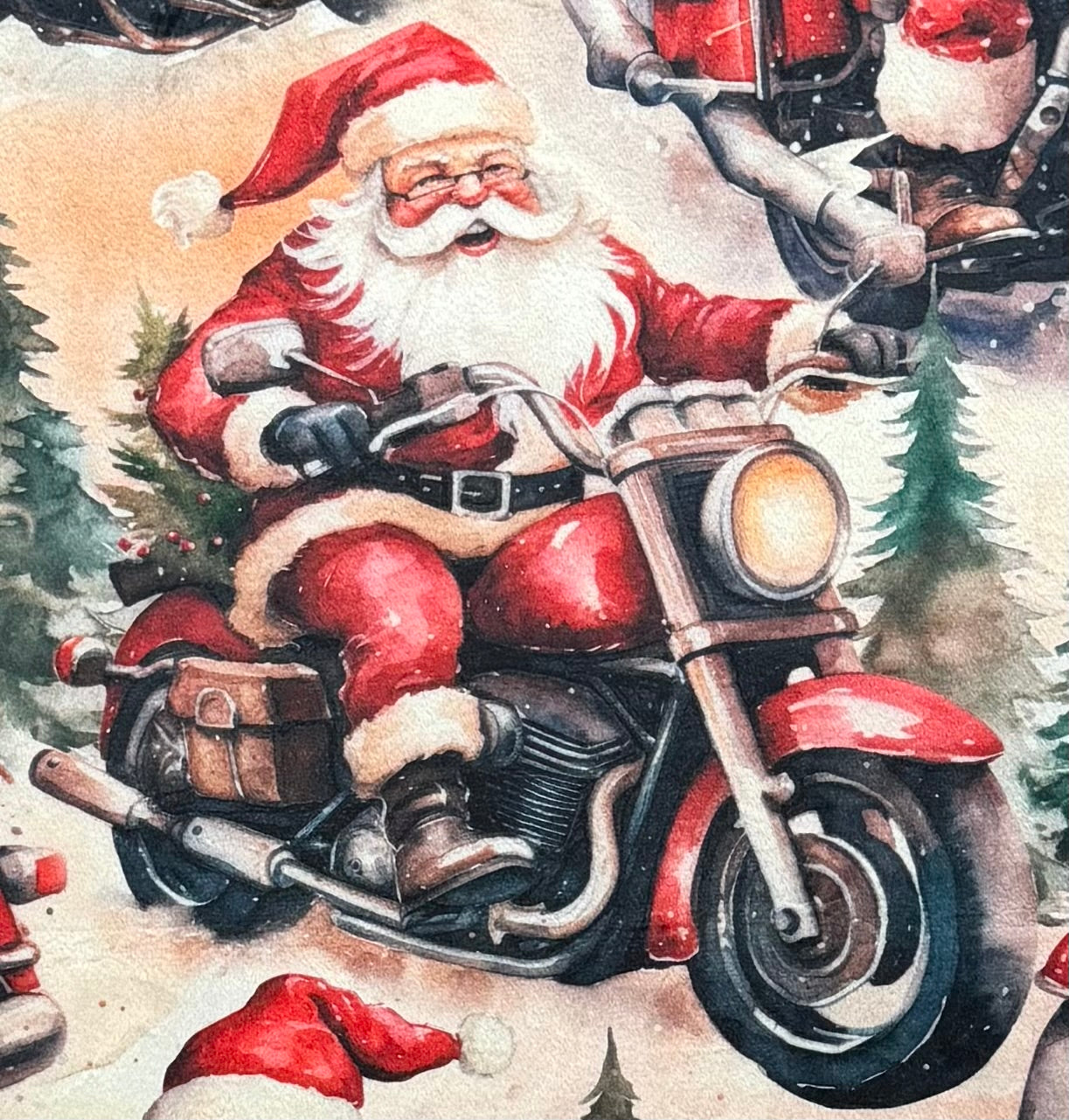 Motorcycle Santa on Red Luxe Large 55x79 Minky Blanket