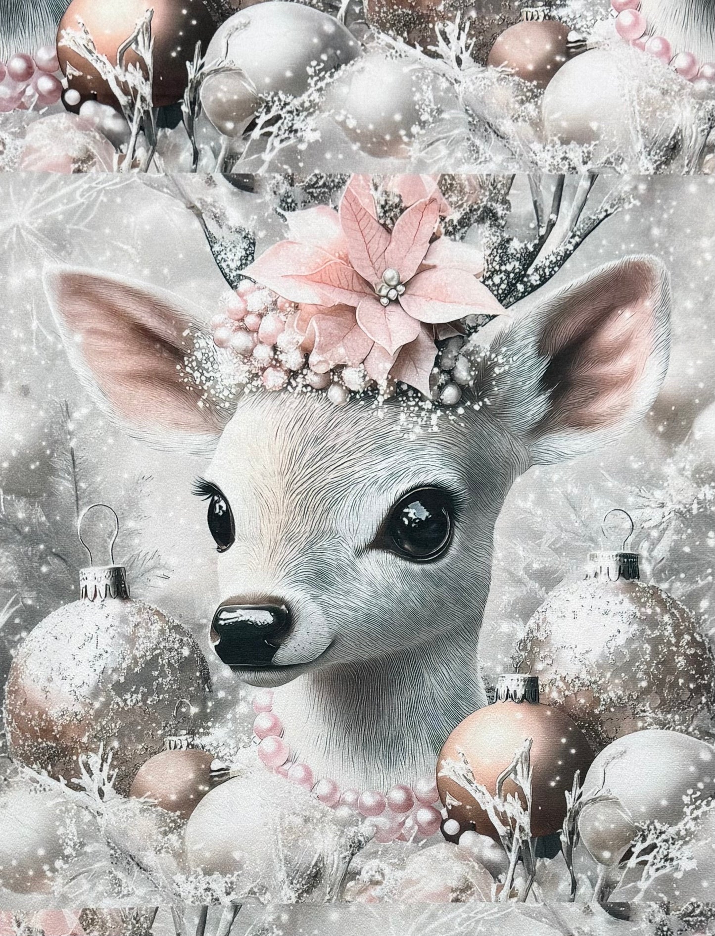 Christmas Floral Reindeer on Pink Luxe Large 55x79 Minky Blanket