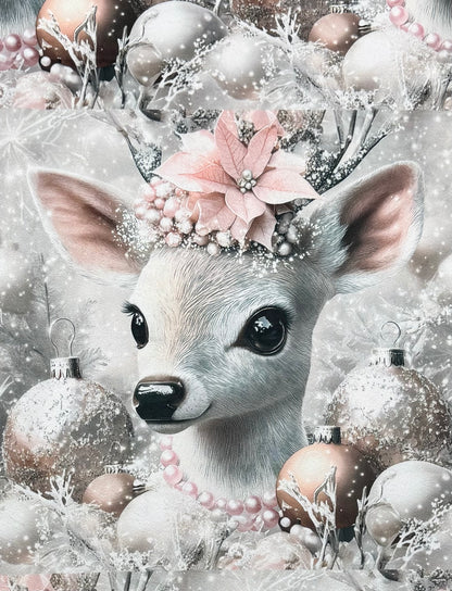 Christmas Floral Reindeer on Pink Luxe Large 55x79 Minky Blanket