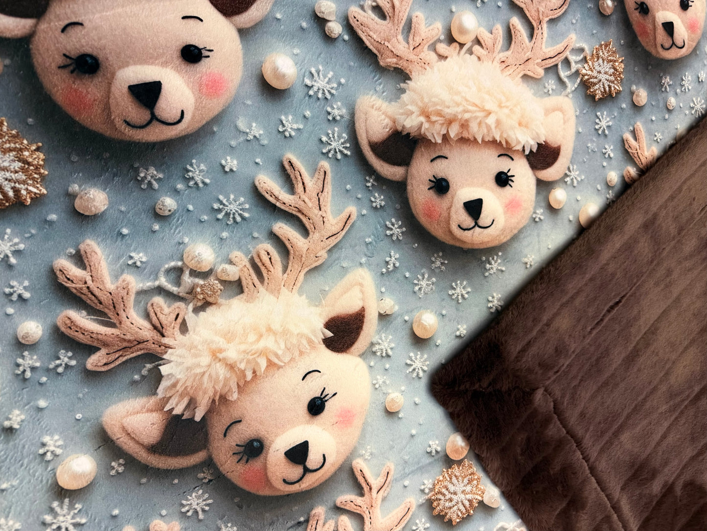 Christmas Reindeer on Brown Luxe Large 54x79 Minky Blanket