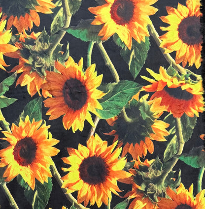 Beautiful Sunflowers on Black Luxe Large Minky Blanket