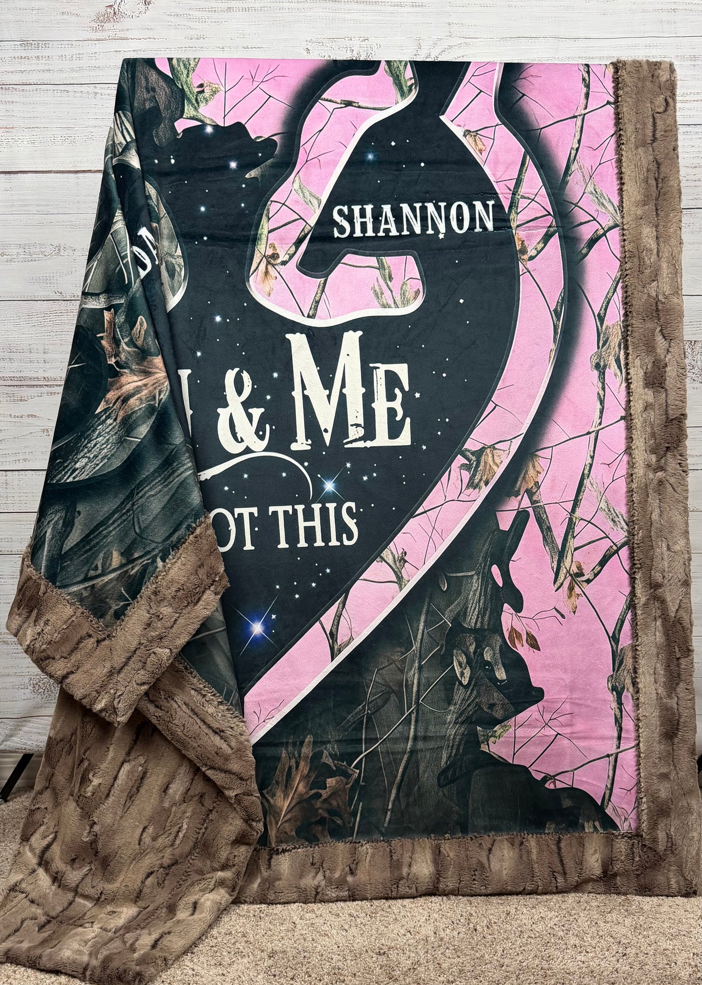 You and Me "We Got This" on Chestnut Luxe Personalized Large Minky  blanket (Custom)