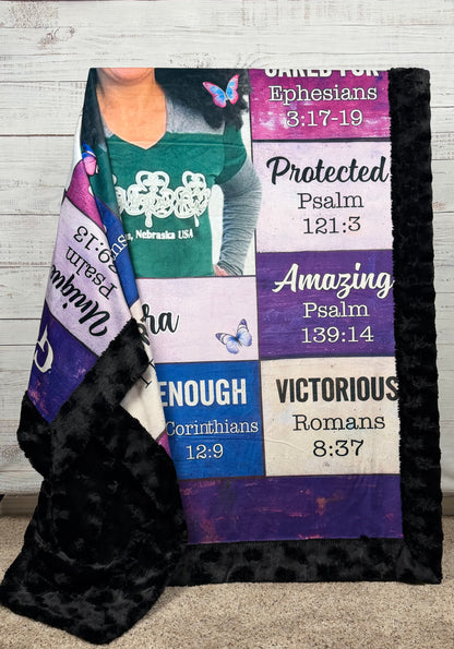 God Says I Am.....on Black Luxe Personalized Custom Large Minky Blanket