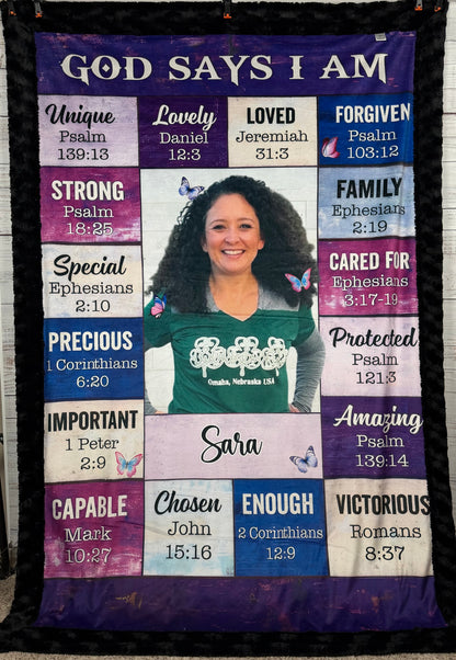 God Says I Am.....on Black Luxe Personalized Custom Large Minky Blanket