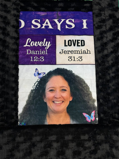 God Says I Am.....on Black Luxe Personalized Custom Large Minky Blanket