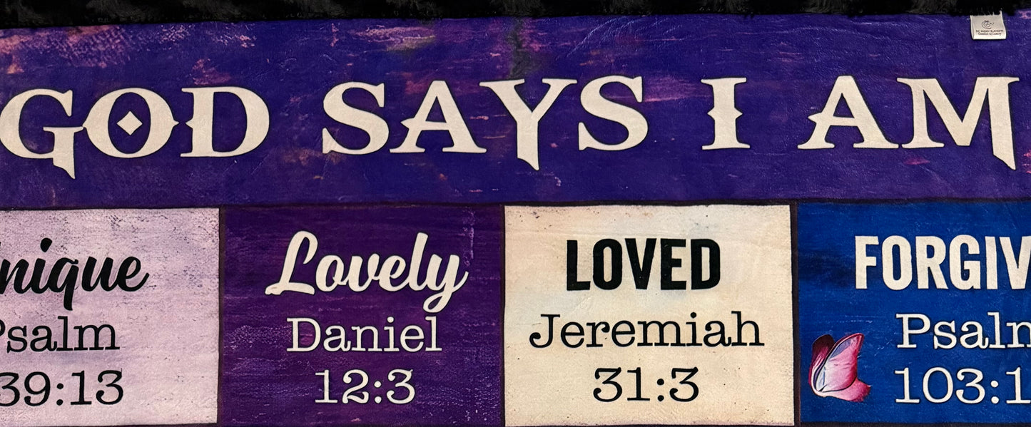 God Says I Am.....on Black Luxe Personalized Custom Large Minky Blanket