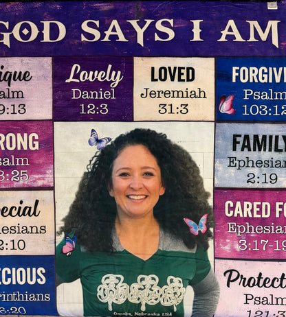 God Says I Am.....on Black Luxe Personalized Custom Large Minky Blanket
