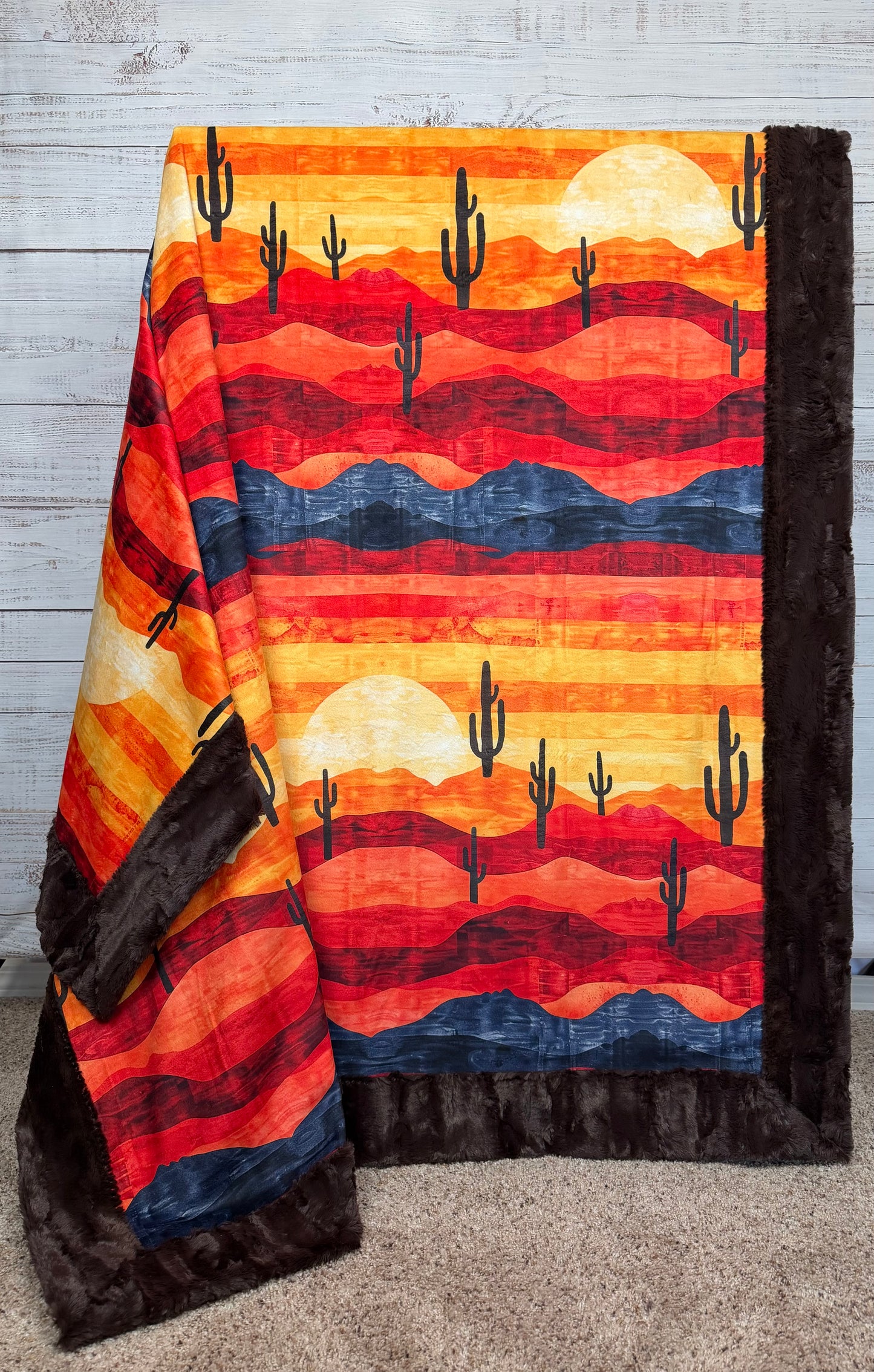 Water in the Desert on Brown Luxe Large 56x79 Minky Blanket