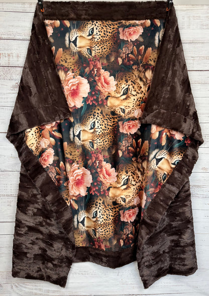 Leopard on Brown Luxe Large 56x79 Minky Blanket