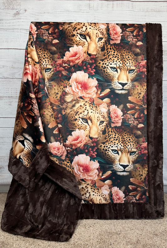 Leopard on Brown Luxe Large 56x79 Minky Blanket