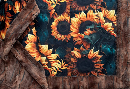 Rustic Sunflowers on Rusty Copper Luxe 56x79 Large Minky Blanket
