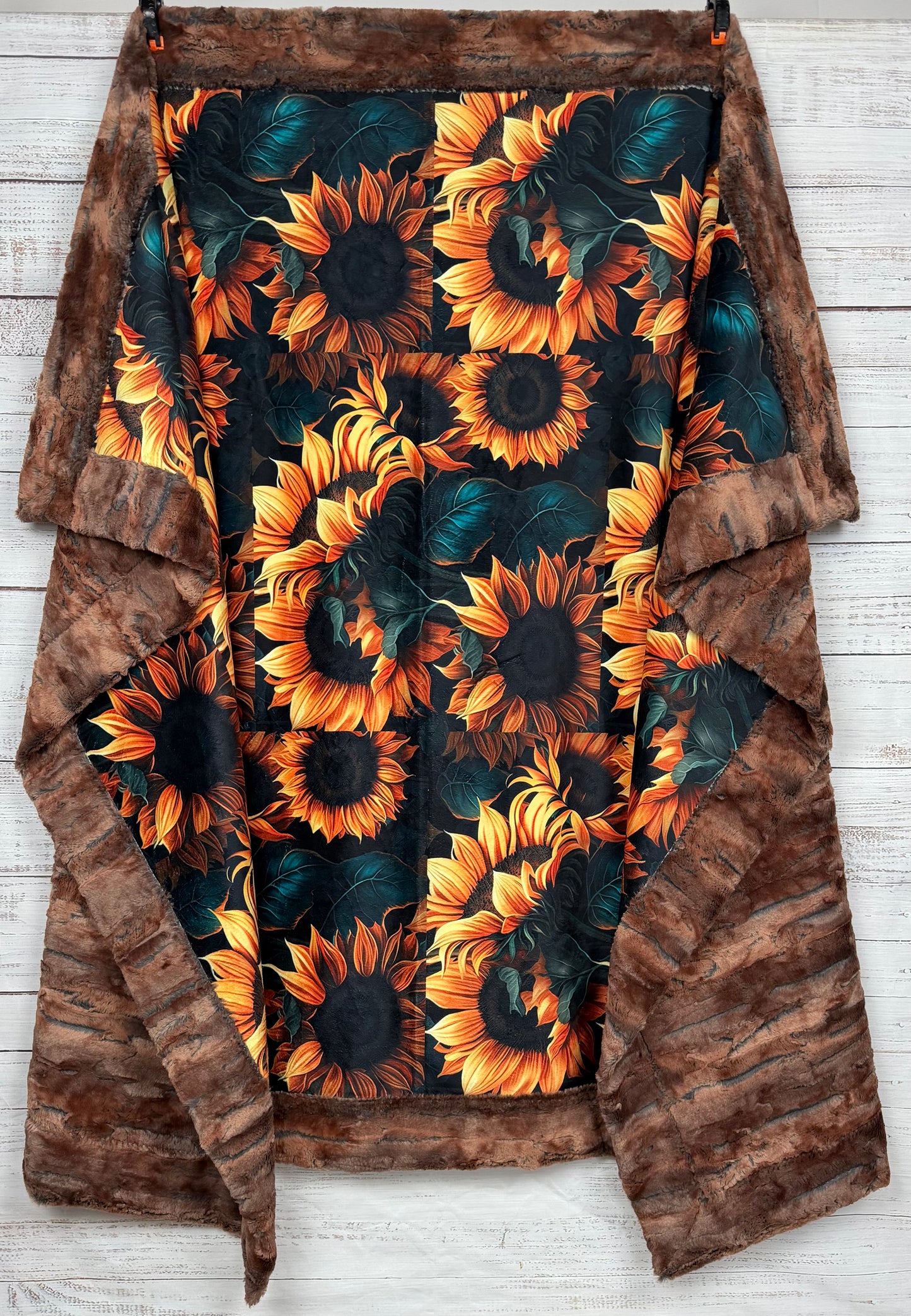 Rustic Sunflowers on Rusty Copper Luxe 56x79 Large Minky Blanket