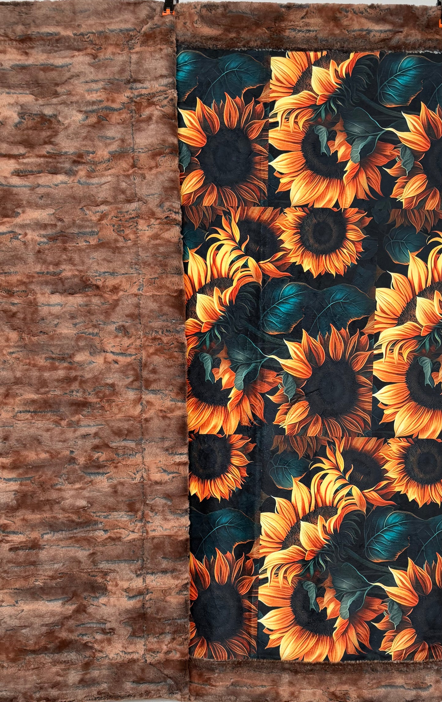 Rustic Sunflowers on Rusty Copper Luxe 56x79 Large Minky Blanket