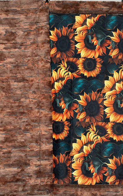 Rustic Sunflowers on Rusty Copper Luxe 56x79 Large Minky Blanket