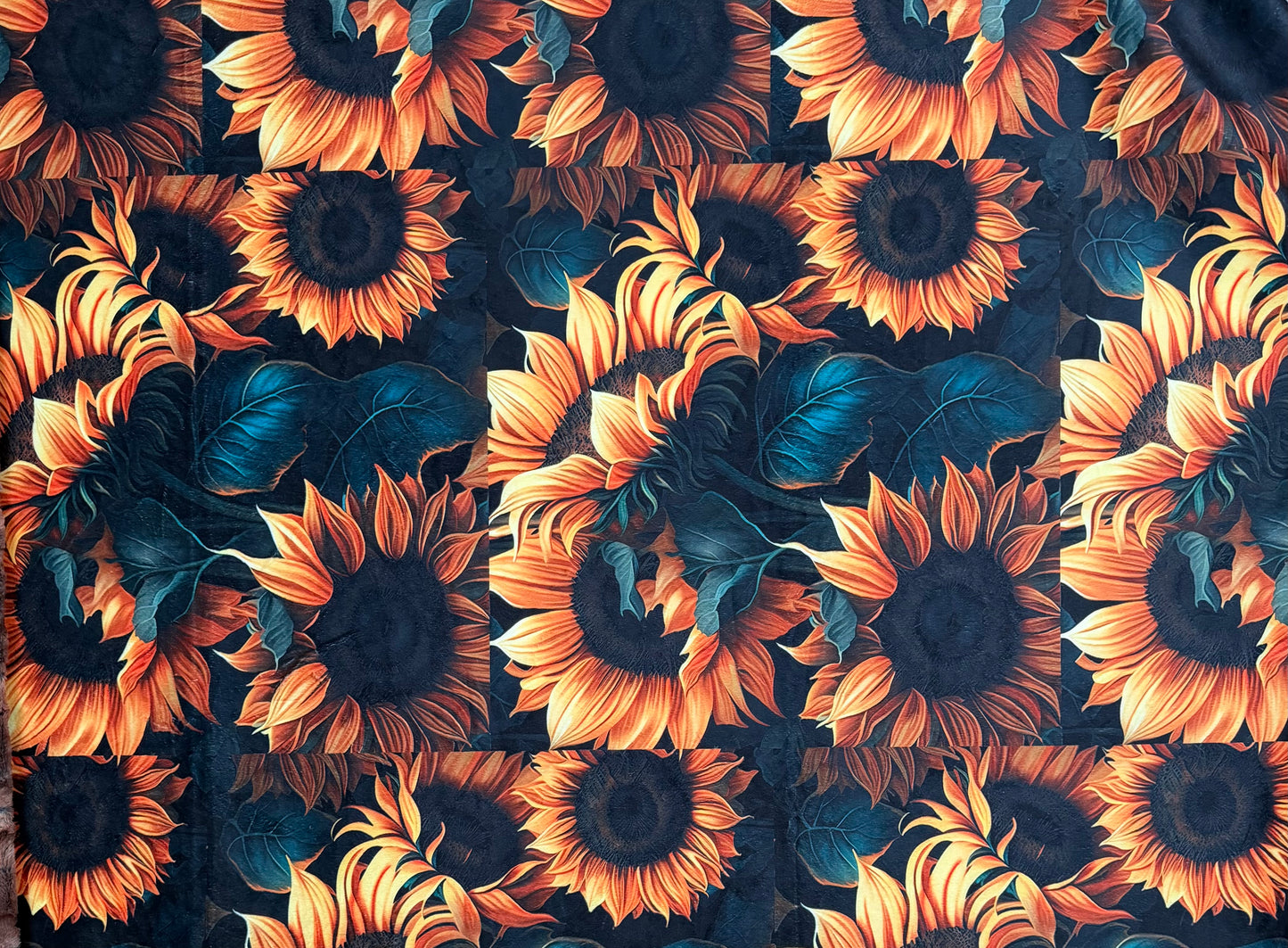 Rustic Sunflowers on Rusty Copper Luxe 56x79 Large Minky Blanket