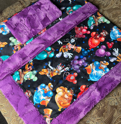 Party Balloons on Berry Purple Luxe Child Size 42x60 Minky Blanket With Pillowcase