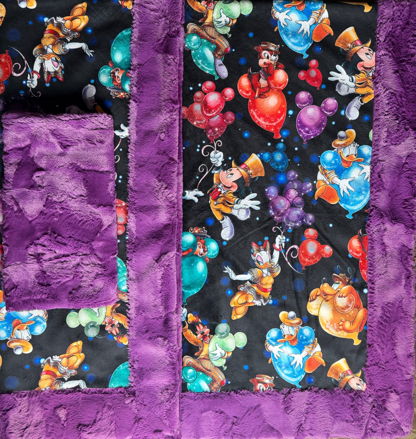 Party Balloons on Berry Purple Luxe Child Size 42x60 Minky Blanket With Pillowcase