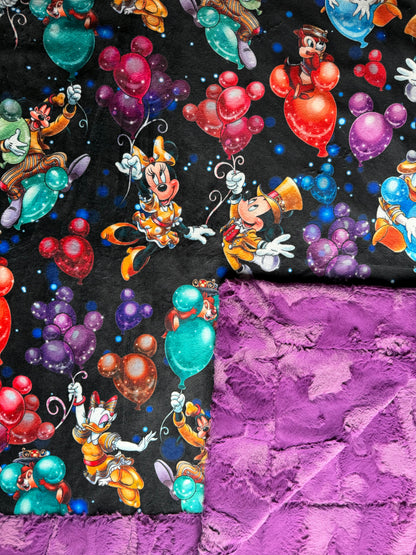 Party Balloons on Berry Purple Luxe Child Size 42x60 Minky Blanket With Pillowcase