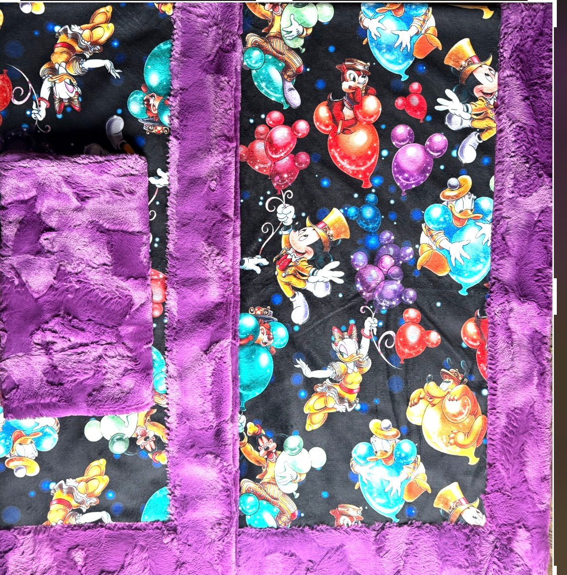 Party Balloons on Berry Purple Luxe Child Size 42x60 Minky Blanket With Pillowcase