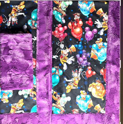 Party Balloons on Berry Purple Luxe Child Size 42x60 Minky Blanket With Pillowcase