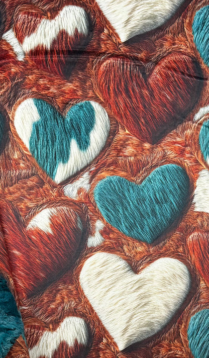 Western Valentine Hearts on Mallard Luxe Large 55x79 Minky Blanket