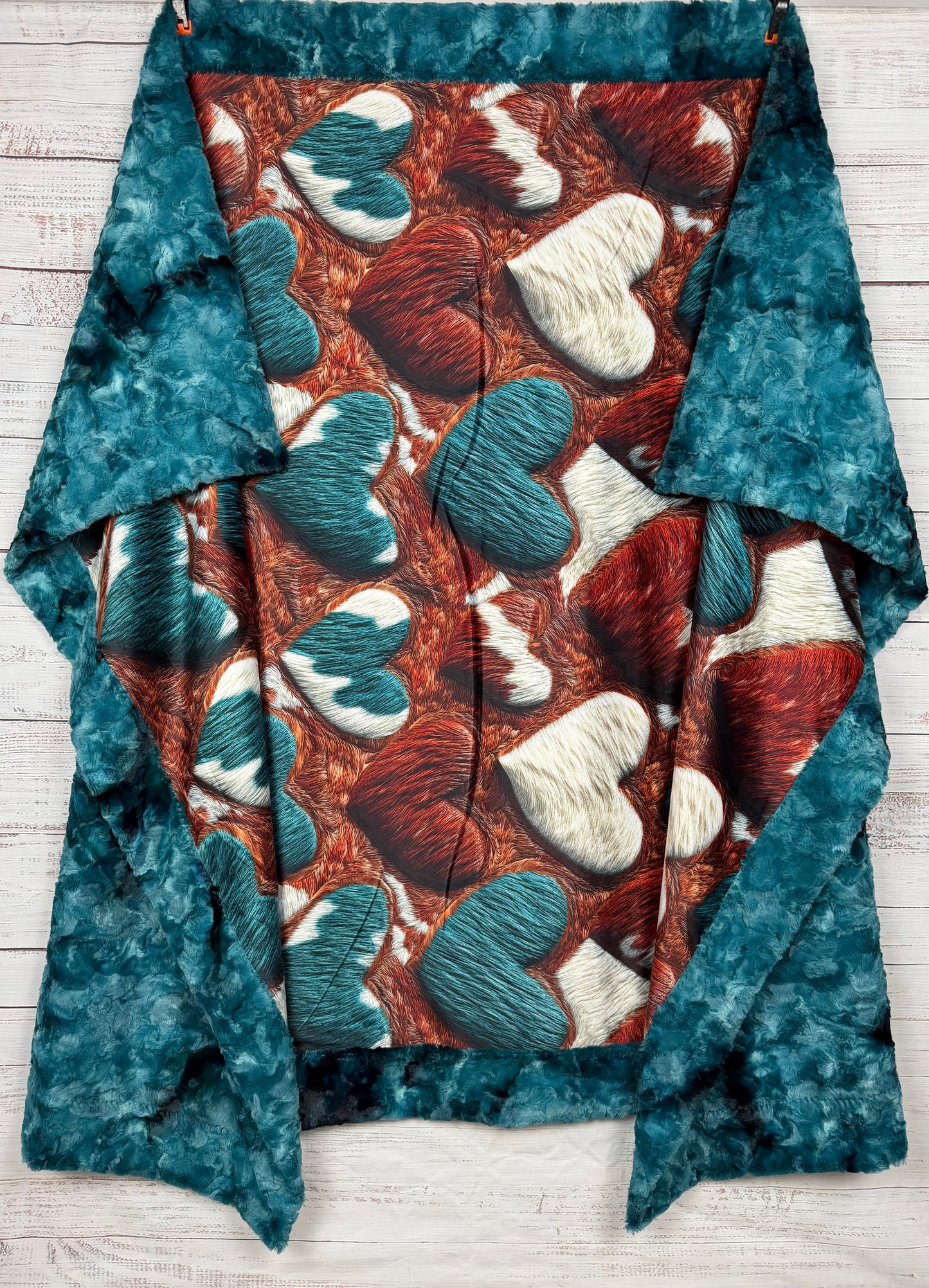 Western Valentine Hearts on Mallard Luxe Large 55x79 Minky Blanket