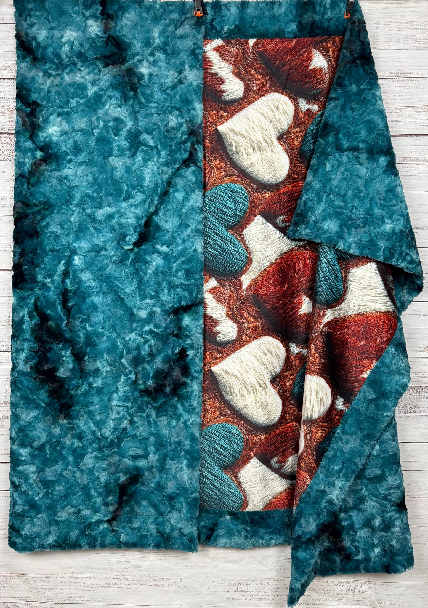 Western Valentine Hearts on Mallard Luxe Large 55x79 Minky Blanket