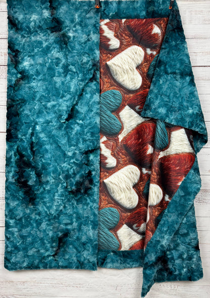 Western Valentine Hearts on Mallard Luxe Large 55x79 Minky Blanket
