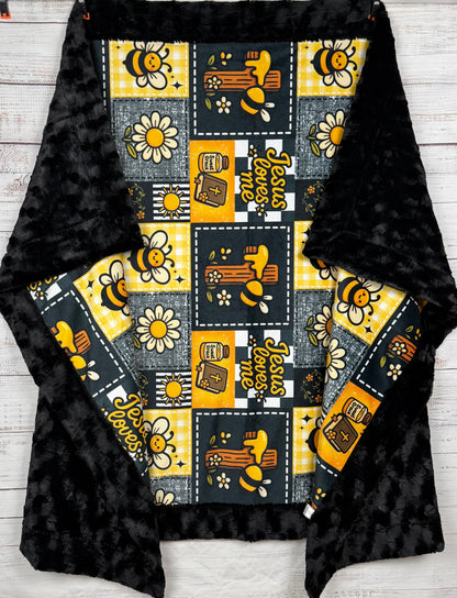 Jesus Loves Me on Black Luxe Large 55x79 Minky Blanket
