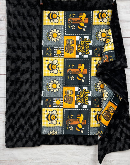 Jesus Loves Me on Black Luxe Large 55x79 Minky Blanket