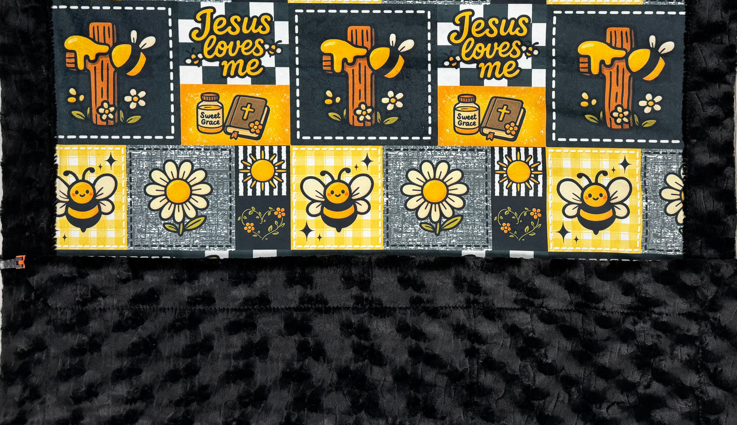 Jesus Loves Me on Black Luxe Large 55x79 Minky Blanket