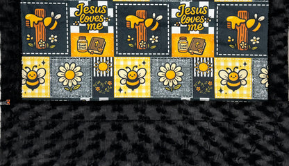 Jesus Loves Me on Black Luxe Large 55x79 Minky Blanket