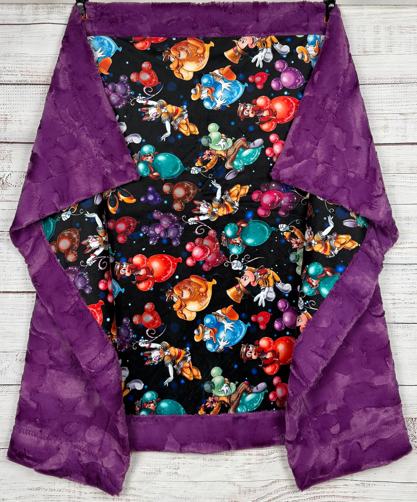 Party Balloons on Berry Purple Luxe Child Size 42x60 Minky Blanket With Pillowcase