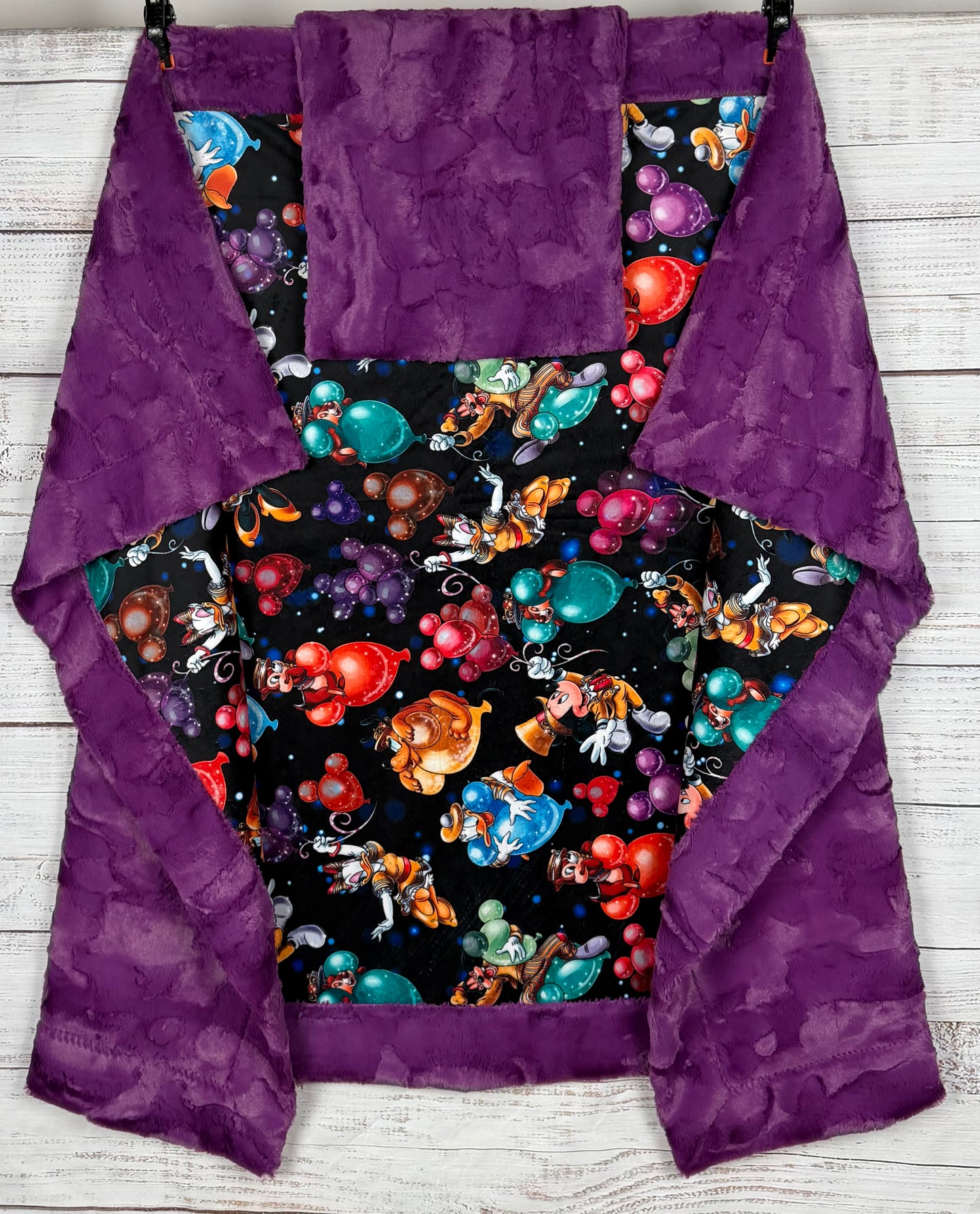 Party Balloons on Berry Purple Luxe Child Size 42x60 Minky Blanket With Pillowcase