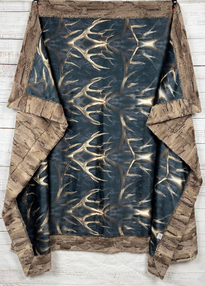 Antlers on  Chestnut Luxe Large 55x9 Minky Blanket