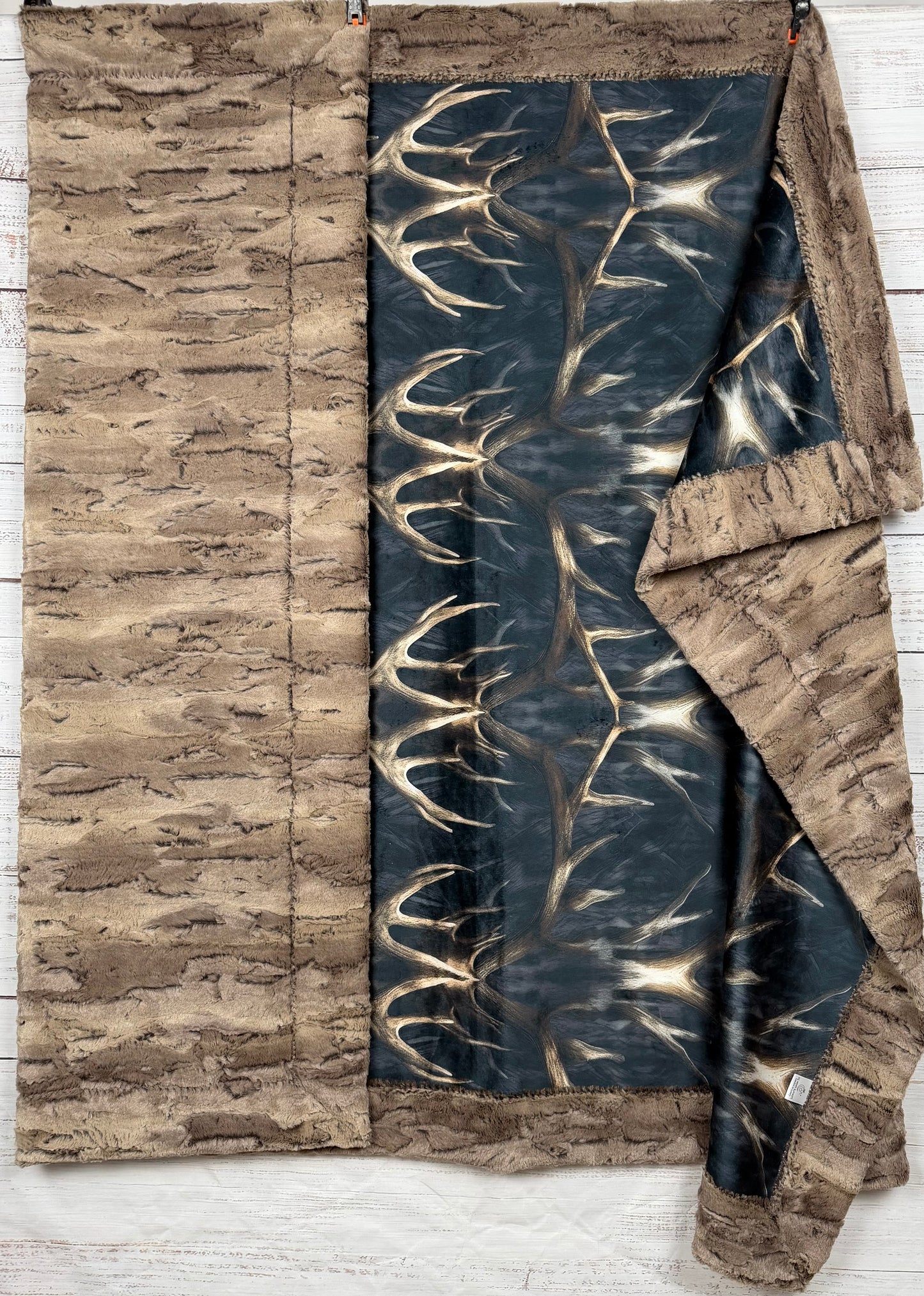 Antlers on  Chestnut Luxe Large 55x9 Minky Blanket