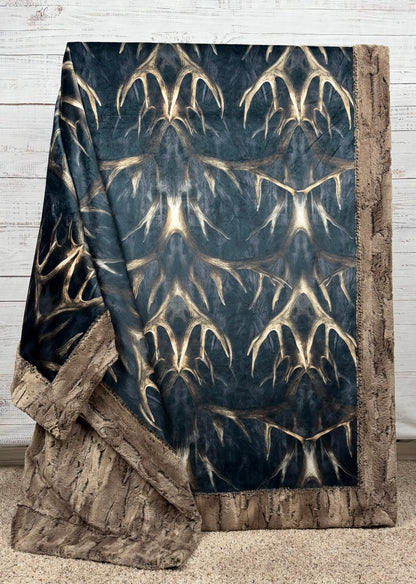 Antlers on  Chestnut Luxe Large 55x9 Minky Blanket