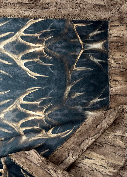 Antlers on  Chestnut Luxe Large 55x9 Minky Blanket