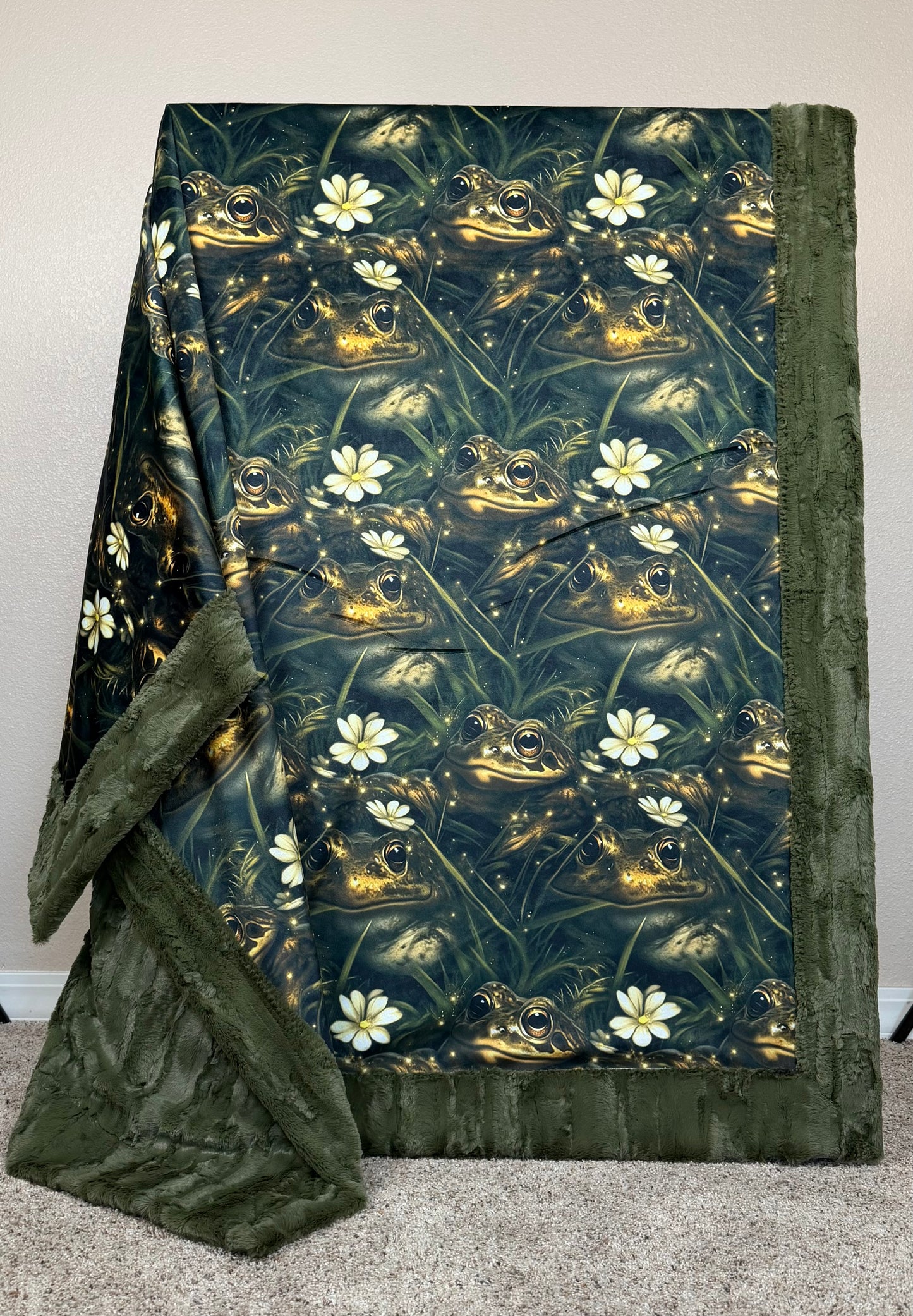 Frogs on Green Luxe Large 55x79 Minky Blanket