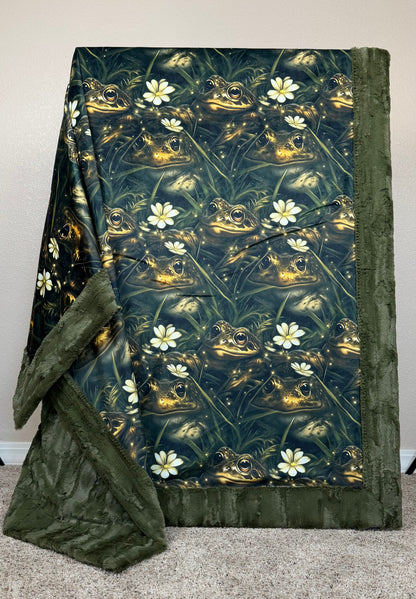 Frogs on Green Luxe Large 55x79 Minky Blanket