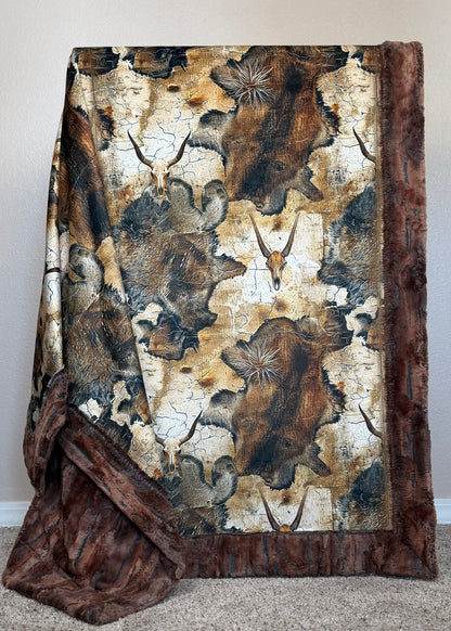 Rustic Skulls on Rusty Copper Luxe Large 56x79 Minky Blanket